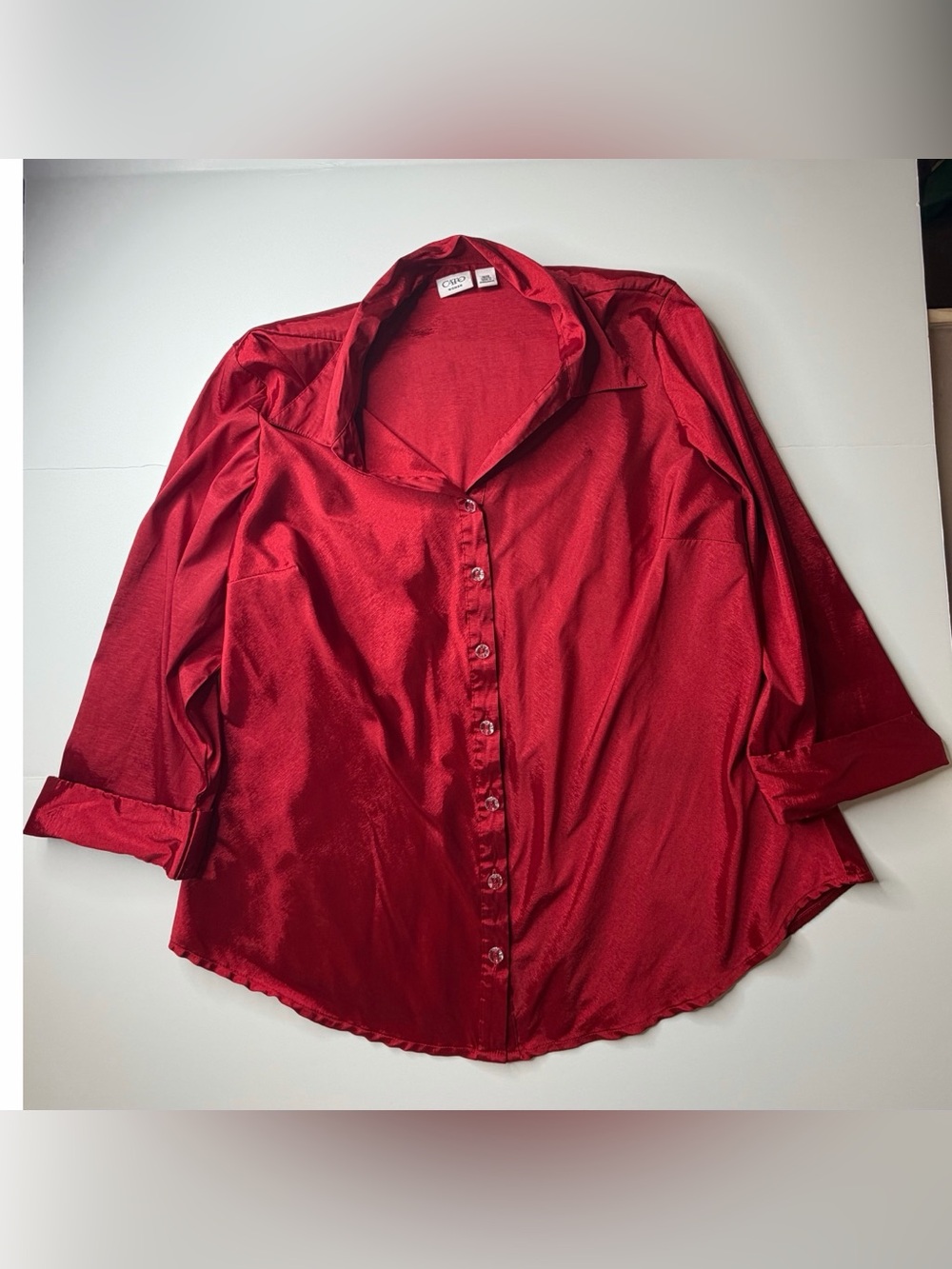 Cato Y2K Vintage Red Satin Button-Up Blouse Size 18/20